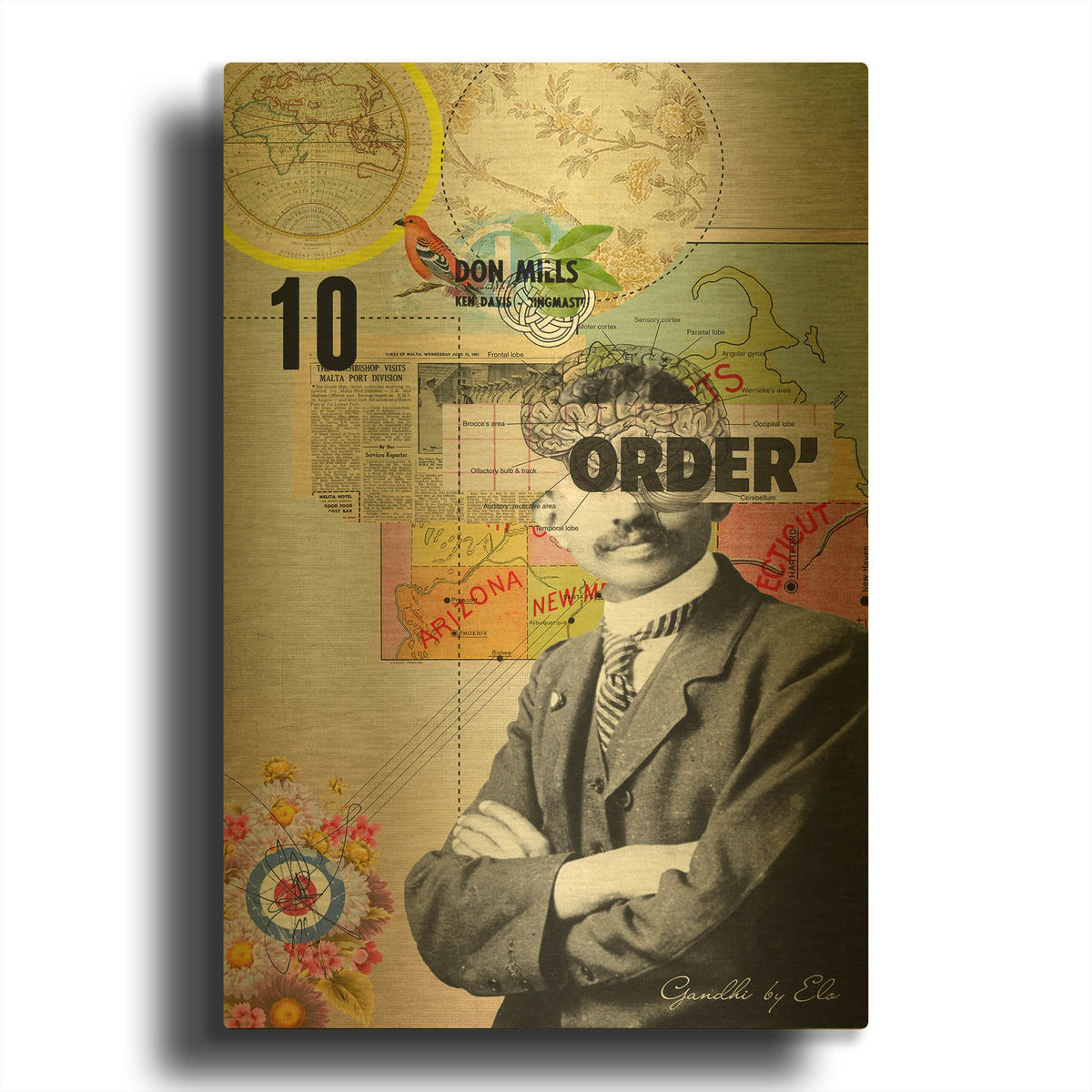'Gandhi' By Elo Marc Gold Metal Wall Art