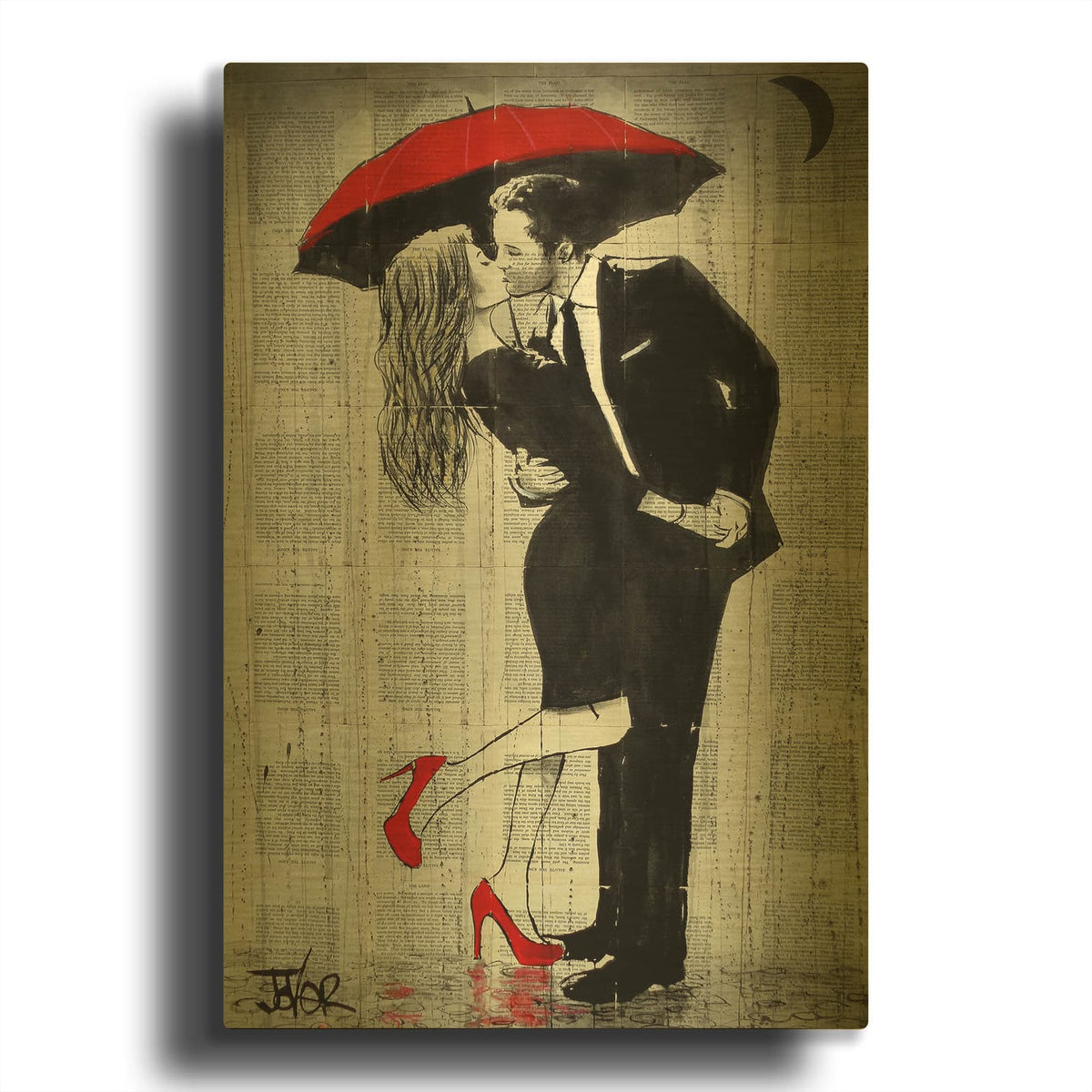 'The Kissing Rain' By Loui Jover Gold Metal Wall Art