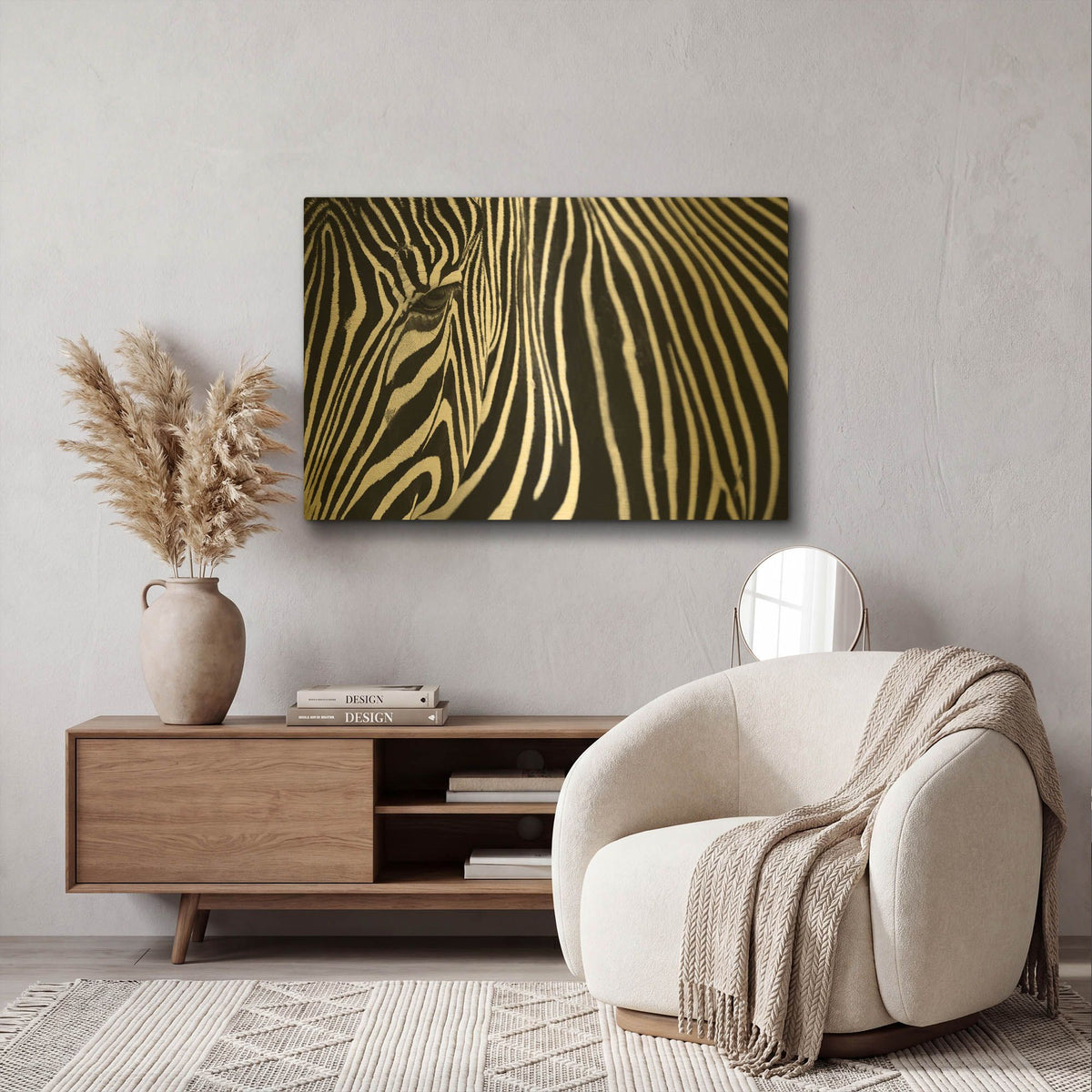 'Zebra in Lisbon Zoo' By Andy Mumford Gold Metal Wall Art