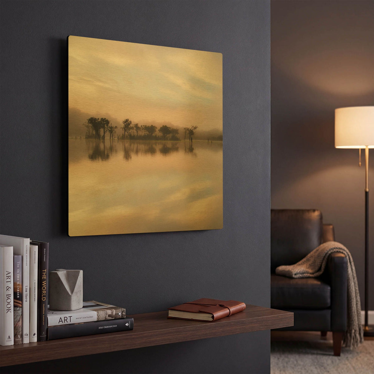 'Dawn Mist on the Amazon' By Andy Mumford Gold Metal Wall Art