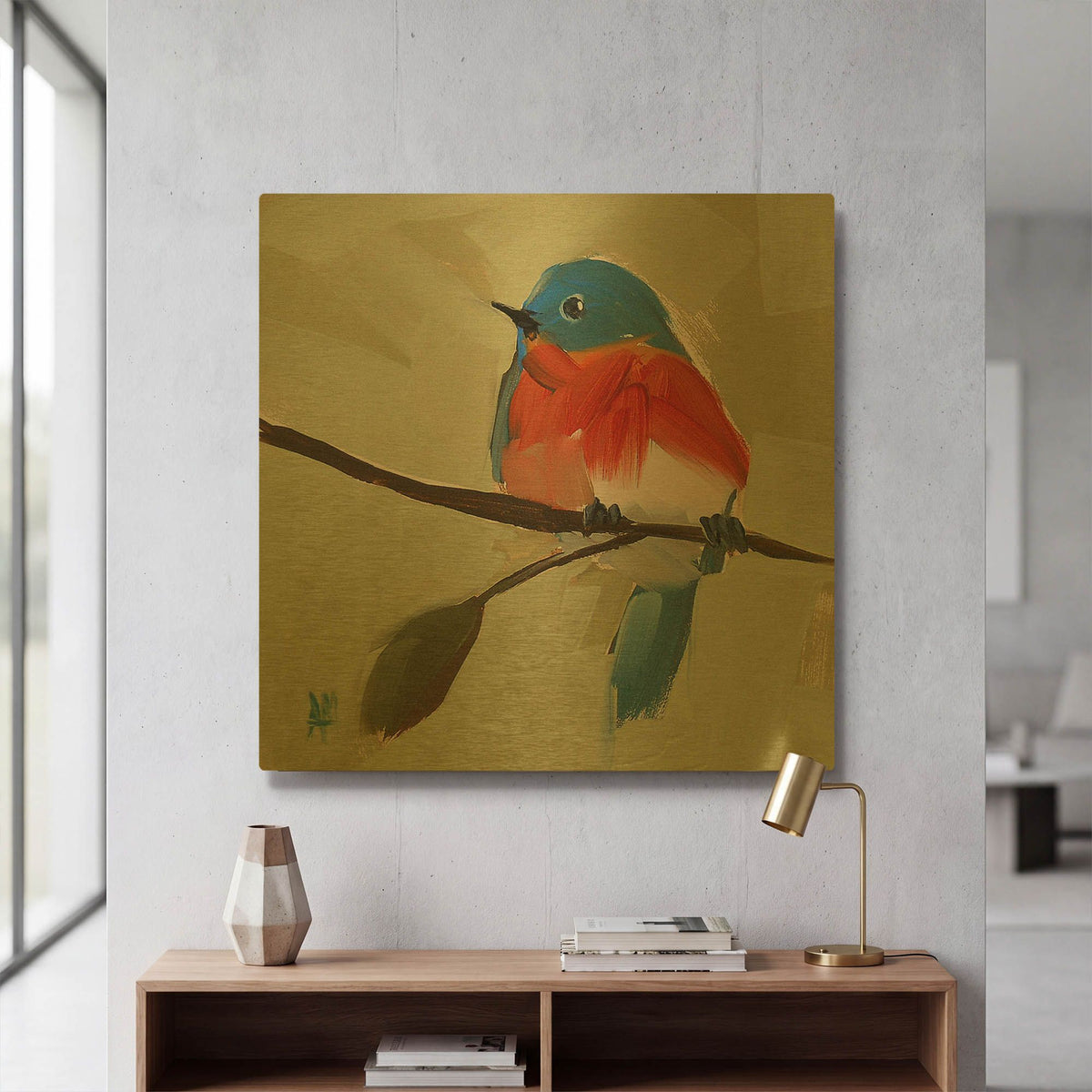 'Bluebird No 21' By Angela Missman Gold Metal Wall Art