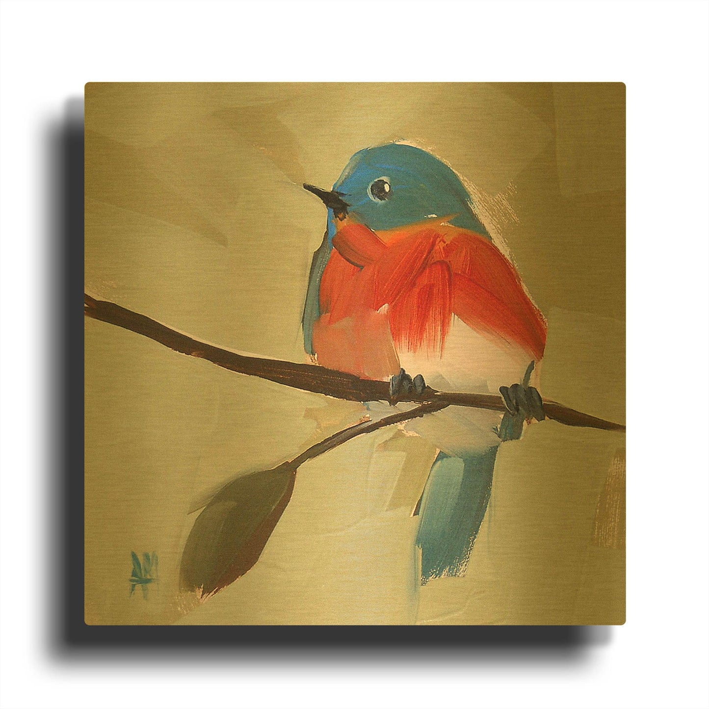 'Bluebird No 21' By Angela Missman Gold Metal Wall Art