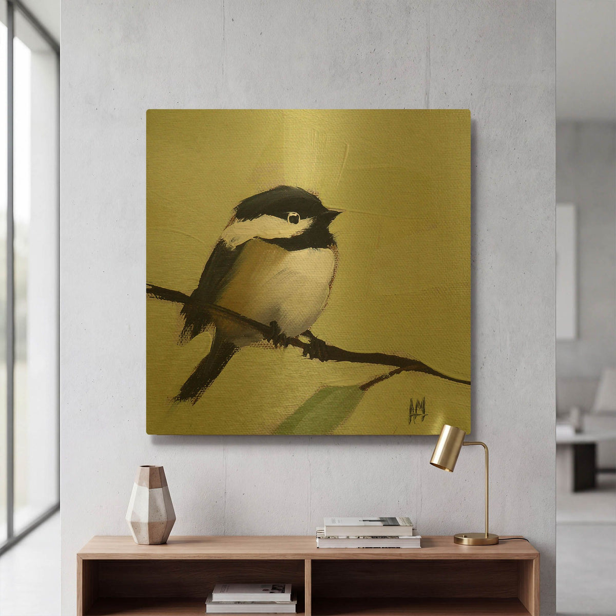'Chickadee No 143' By Angela Missman Gold Metal Wall Art