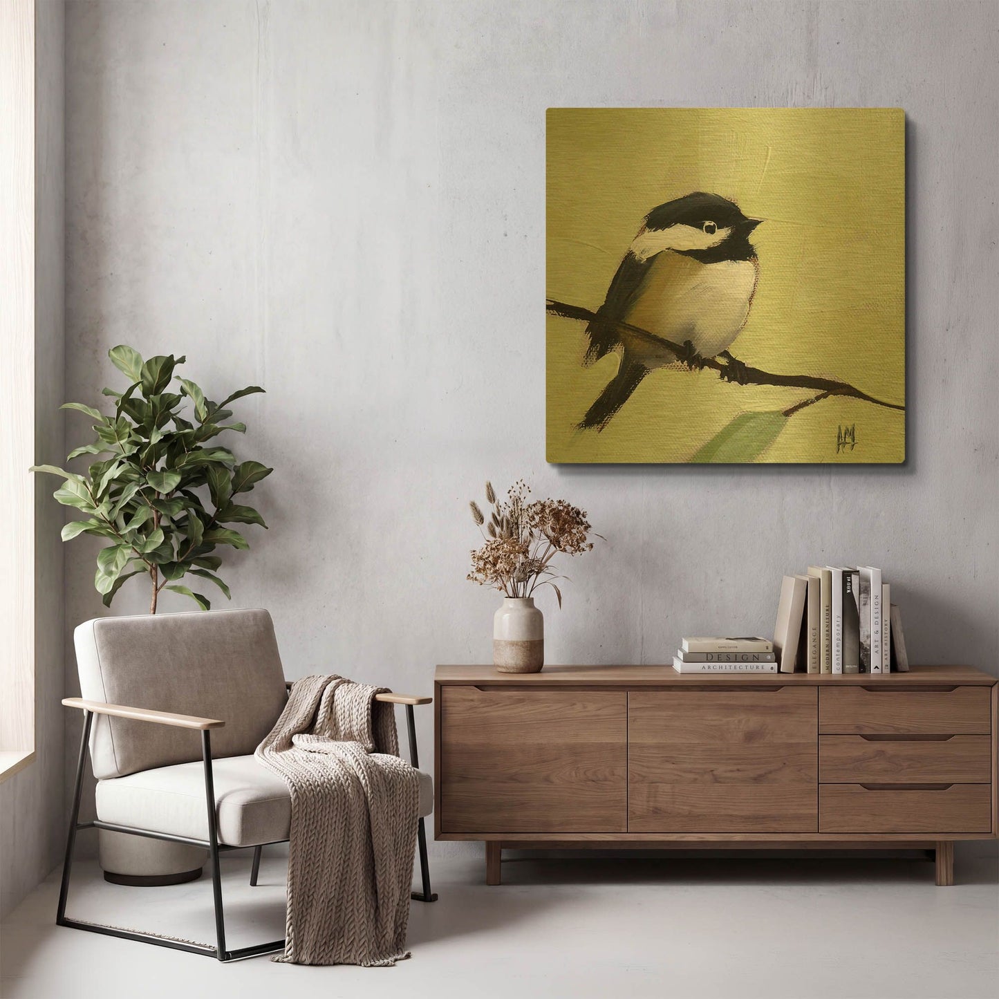 'Chickadee No 143' By Angela Missman Gold Metal Wall Art