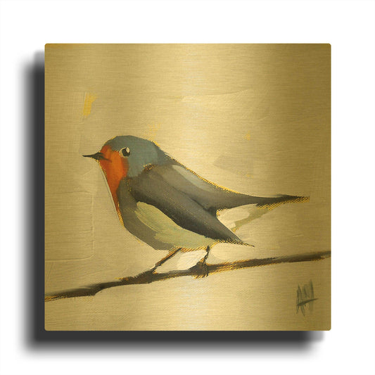 'Robin On Wire' By Angela Missman Gold Metal Wall Art