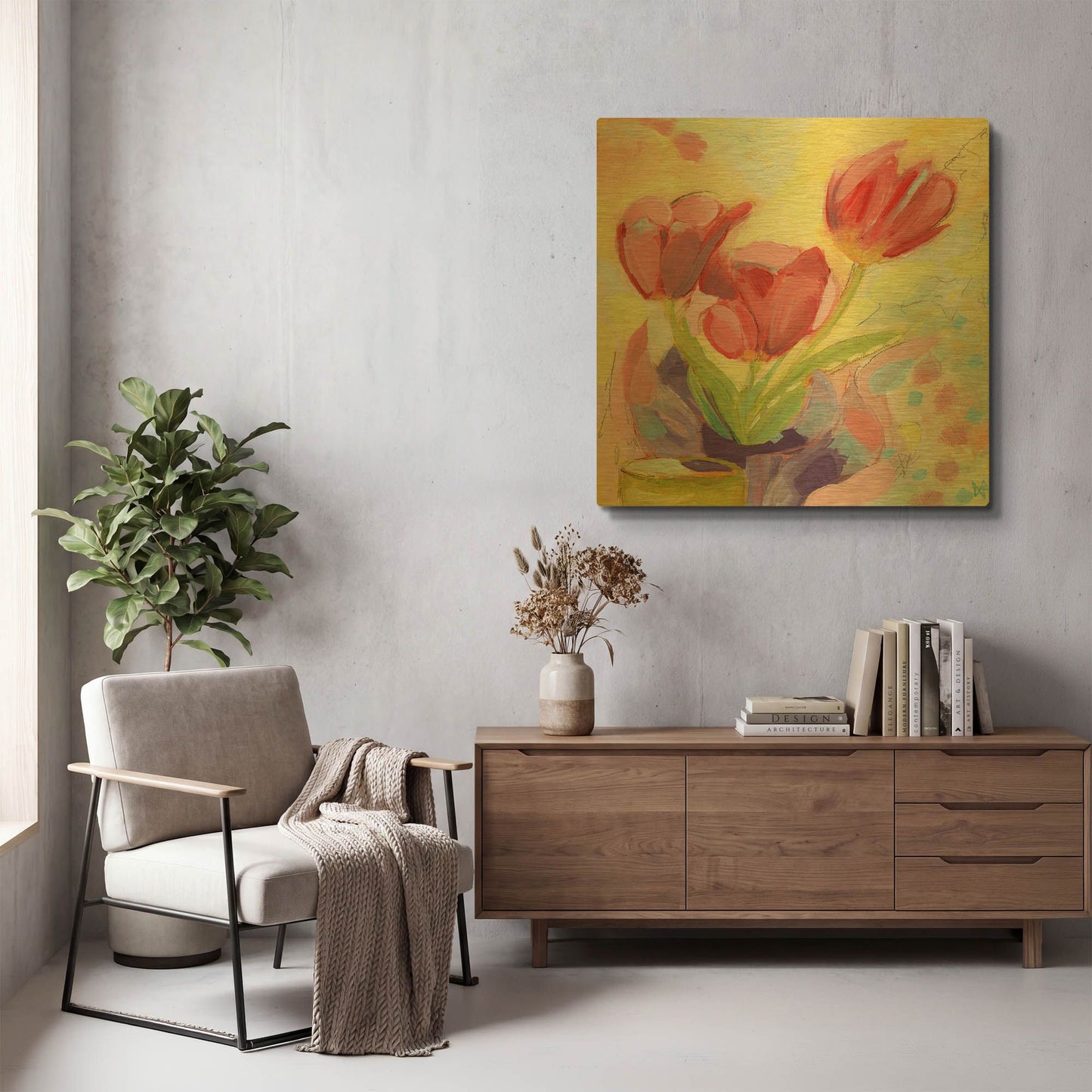'Tulips No 3' By Ann Thompson Nemcosky Gold Metal Wall Art