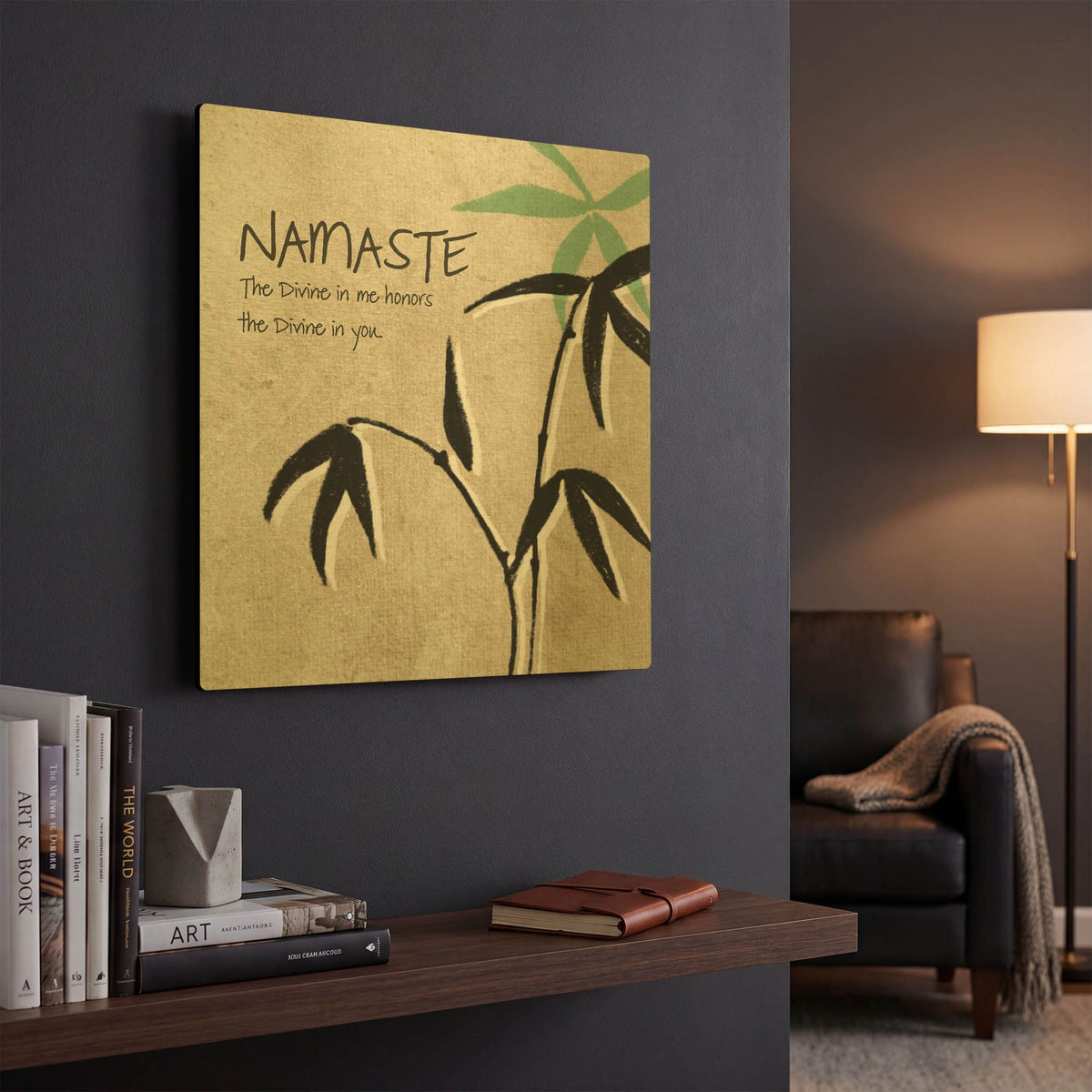 'Namaste' By Linda Woods Gold Metal Wall Art