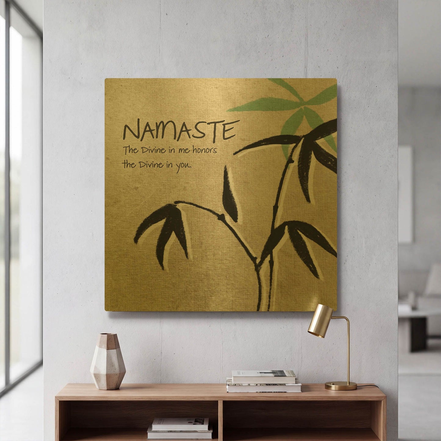 'Namaste' By Linda Woods Gold Metal Wall Art