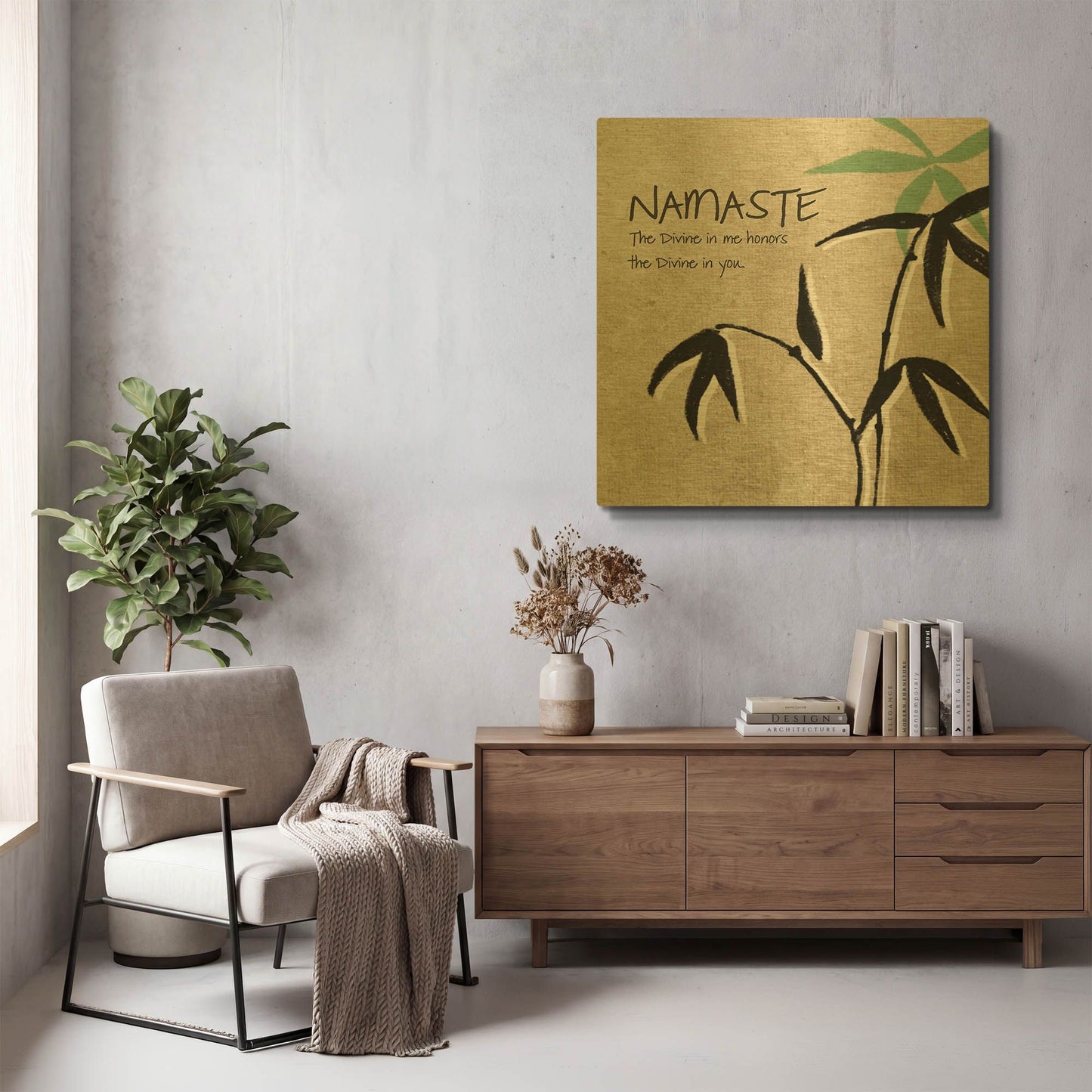 'Namaste' By Linda Woods Gold Metal Wall Art