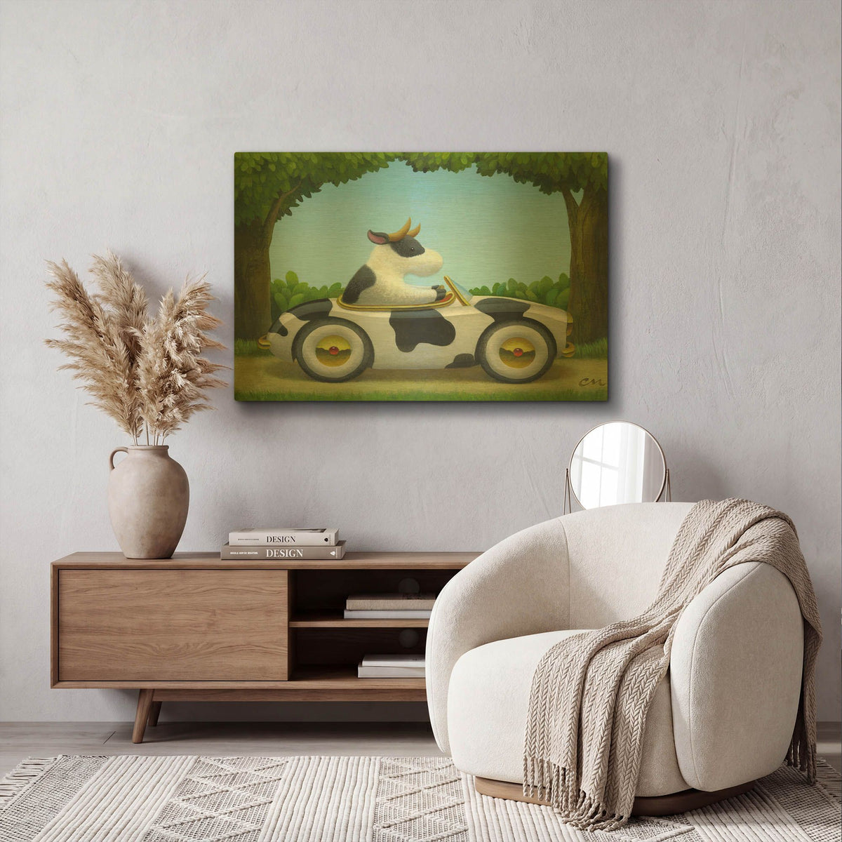 'Cow Car' By Chris Miles Gold Metal Wall Art
