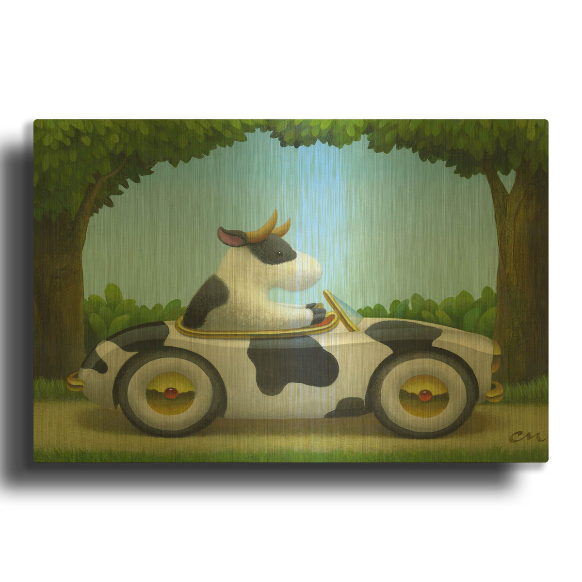 'Cow Car' By Chris Miles Gold Metal Wall Art