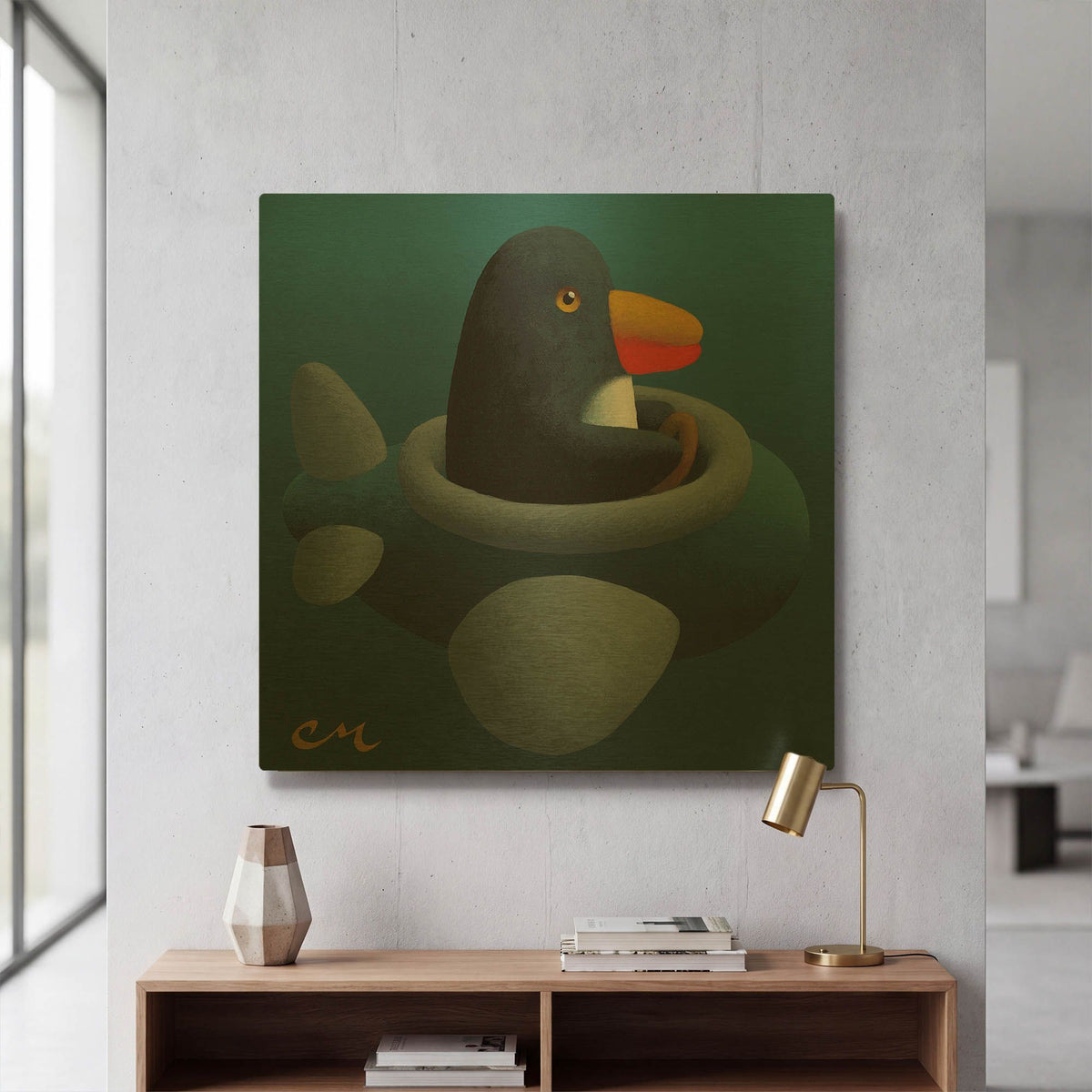 'Penguin' By Chris Miles Gold Metal Wall Art