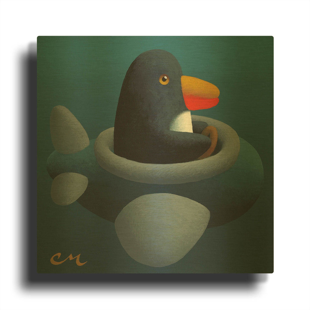 'Penguin' By Chris Miles Gold Metal Wall Art