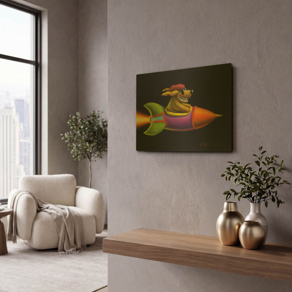 'Rocket Dog' By Chris Miles Gold Metal Wall Art