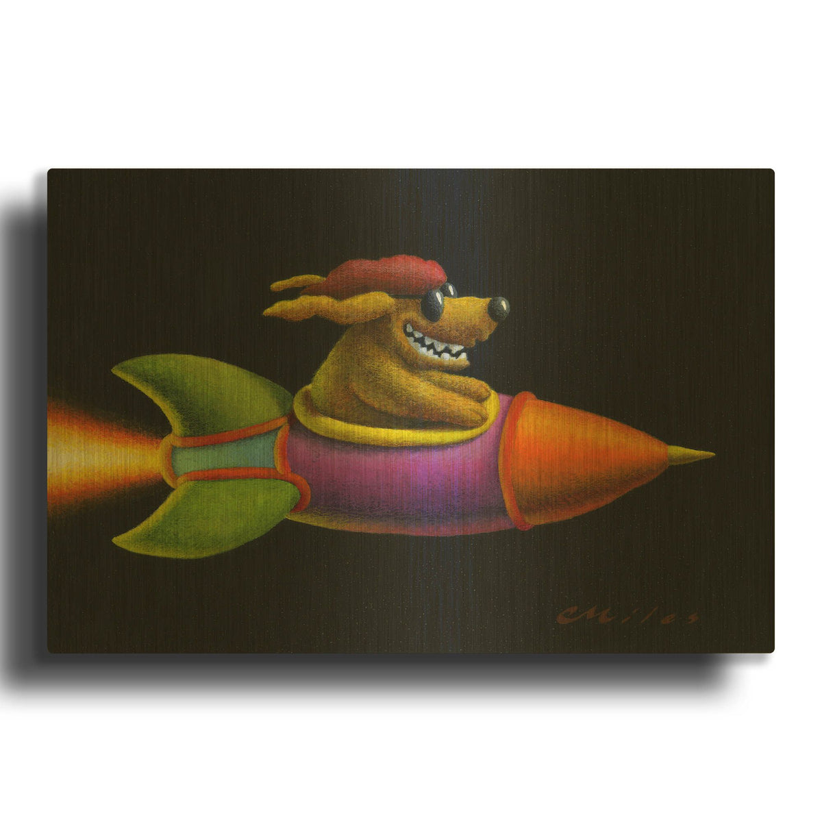 'Rocket Dog' By Chris Miles Gold Metal Wall Art