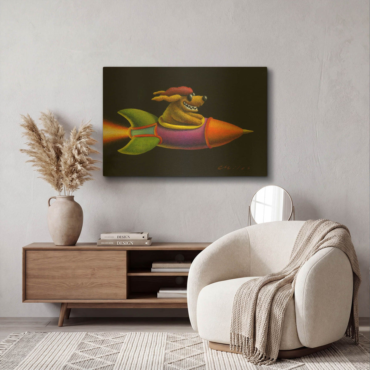 'Rocket Dog' By Chris Miles Gold Metal Wall Art