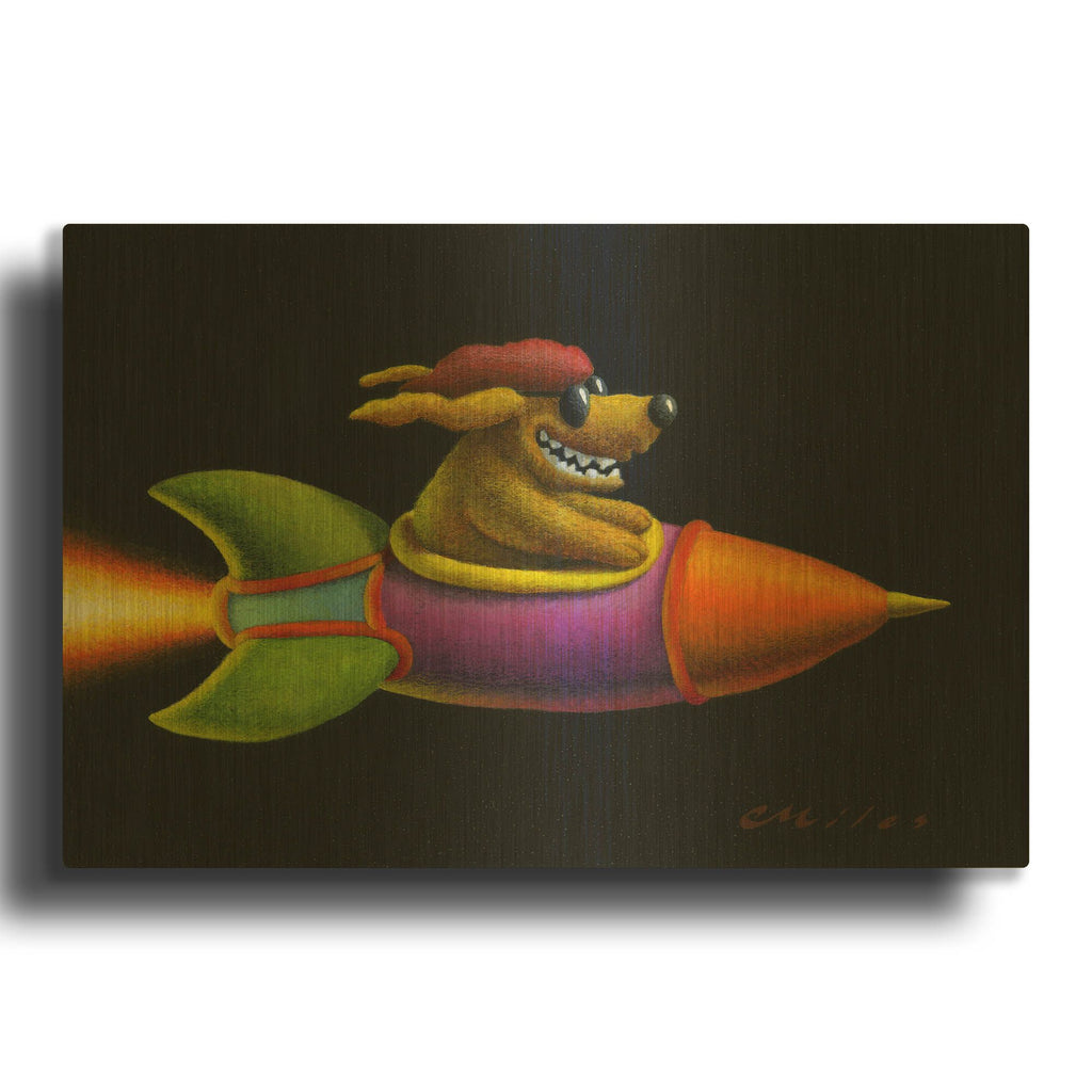 'Rocket Dog' By Chris Miles Gold Metal Wall Art
