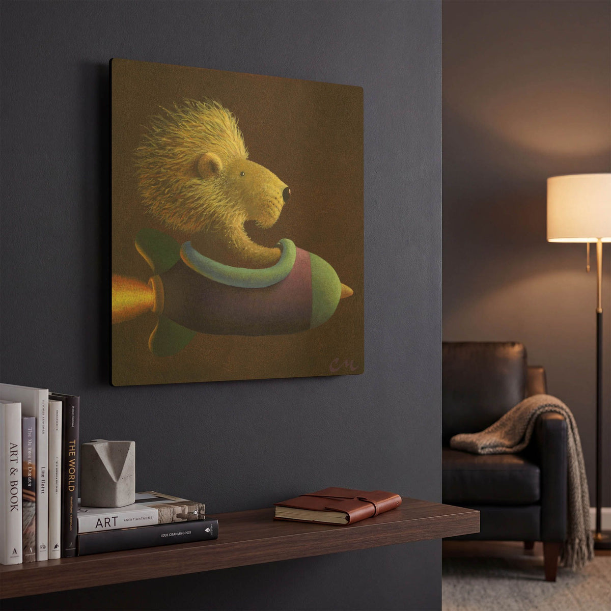 'Rocket Lion' By Chris Miles Gold Metal Wall Art