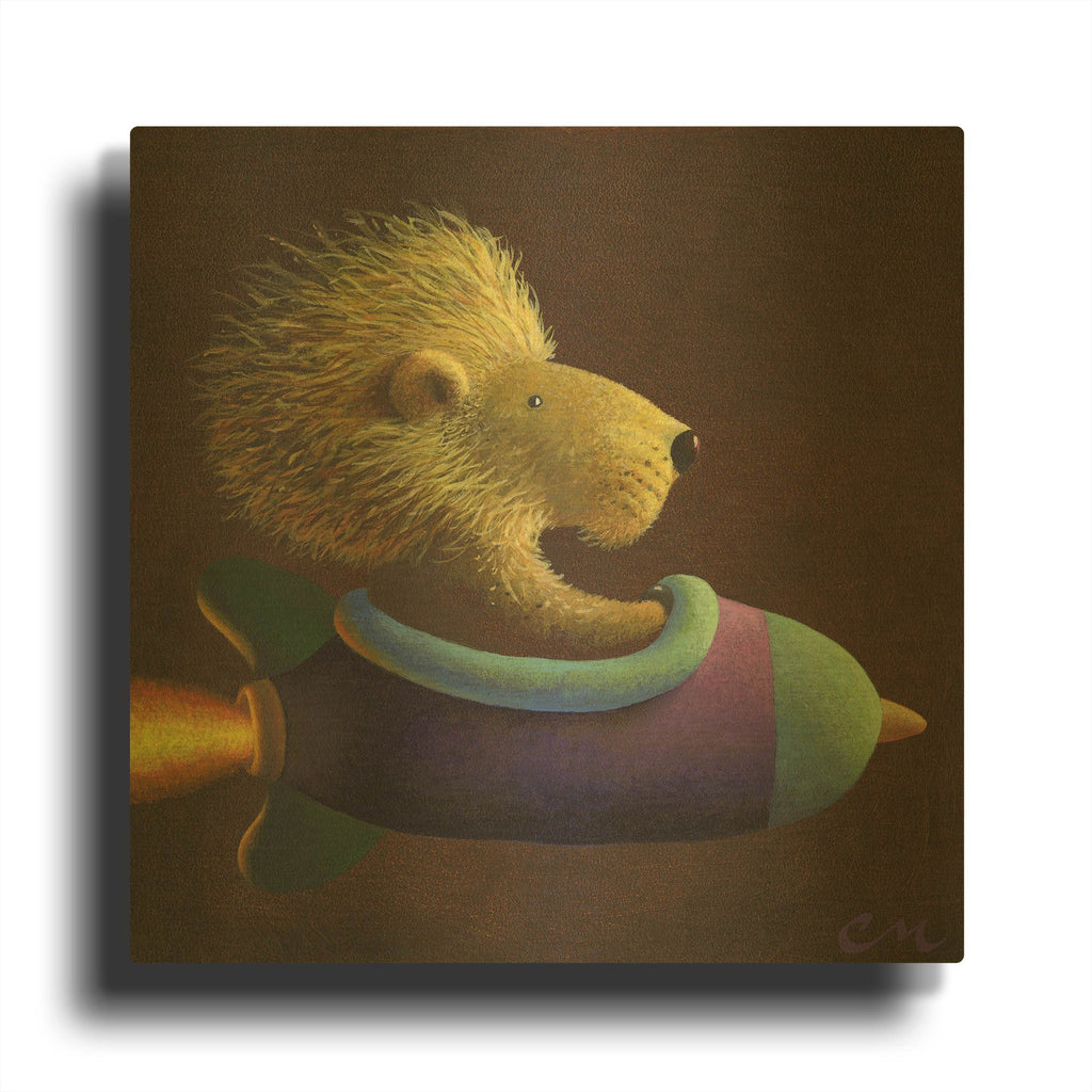 'Rocket Lion' By Chris Miles Gold Metal Wall Art