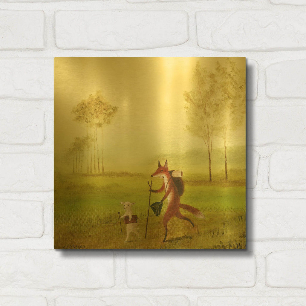 'Master Lamb And His Painting Master' By DD McInnes Gold Metal Wall Art