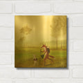 'Master Lamb And His Painting Master' By DD McInnes Gold Metal Wall Art
