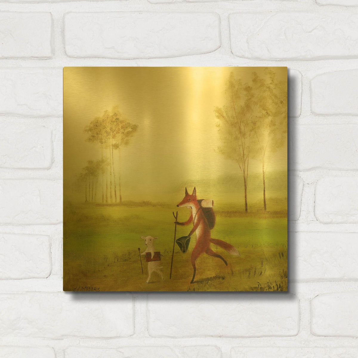 'Master Lamb And His Painting Master' By DD McInnes Gold Metal Wall Art