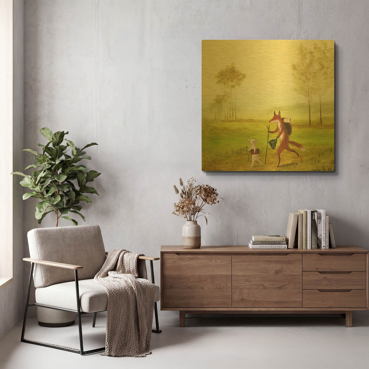 'Master Lamb And His Painting Master' By DD McInnes Gold Metal Wall Art
