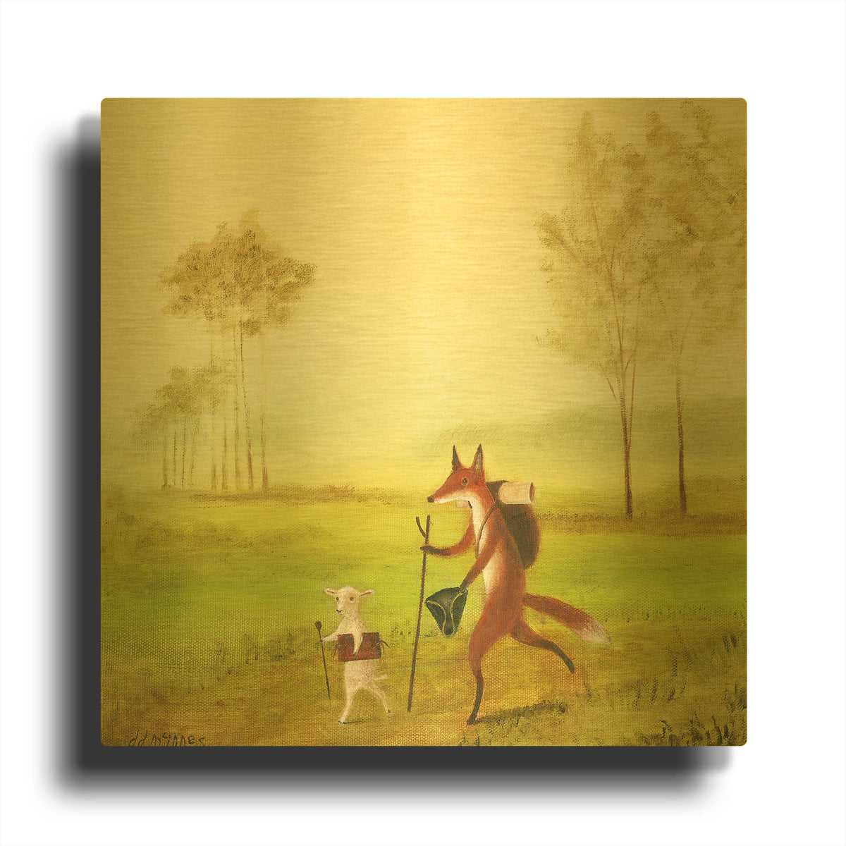 'Master Lamb And His Painting Master' By DD McInnes Gold Metal Wall Art