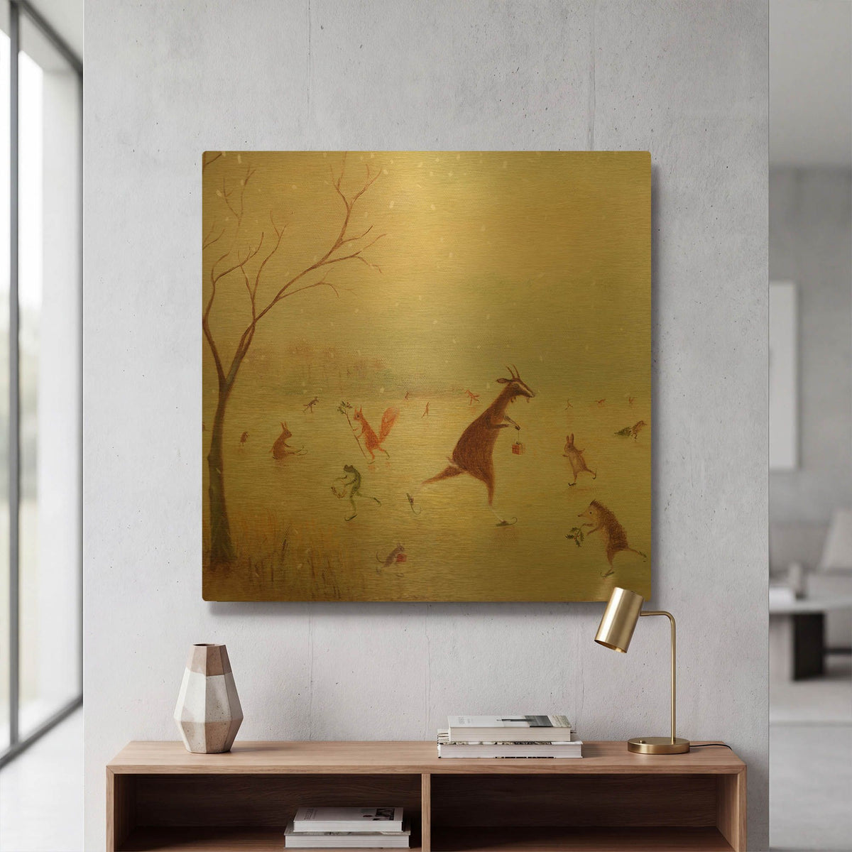 'The Winter Skaters' By DD McInnes Gold Metal Wall Art