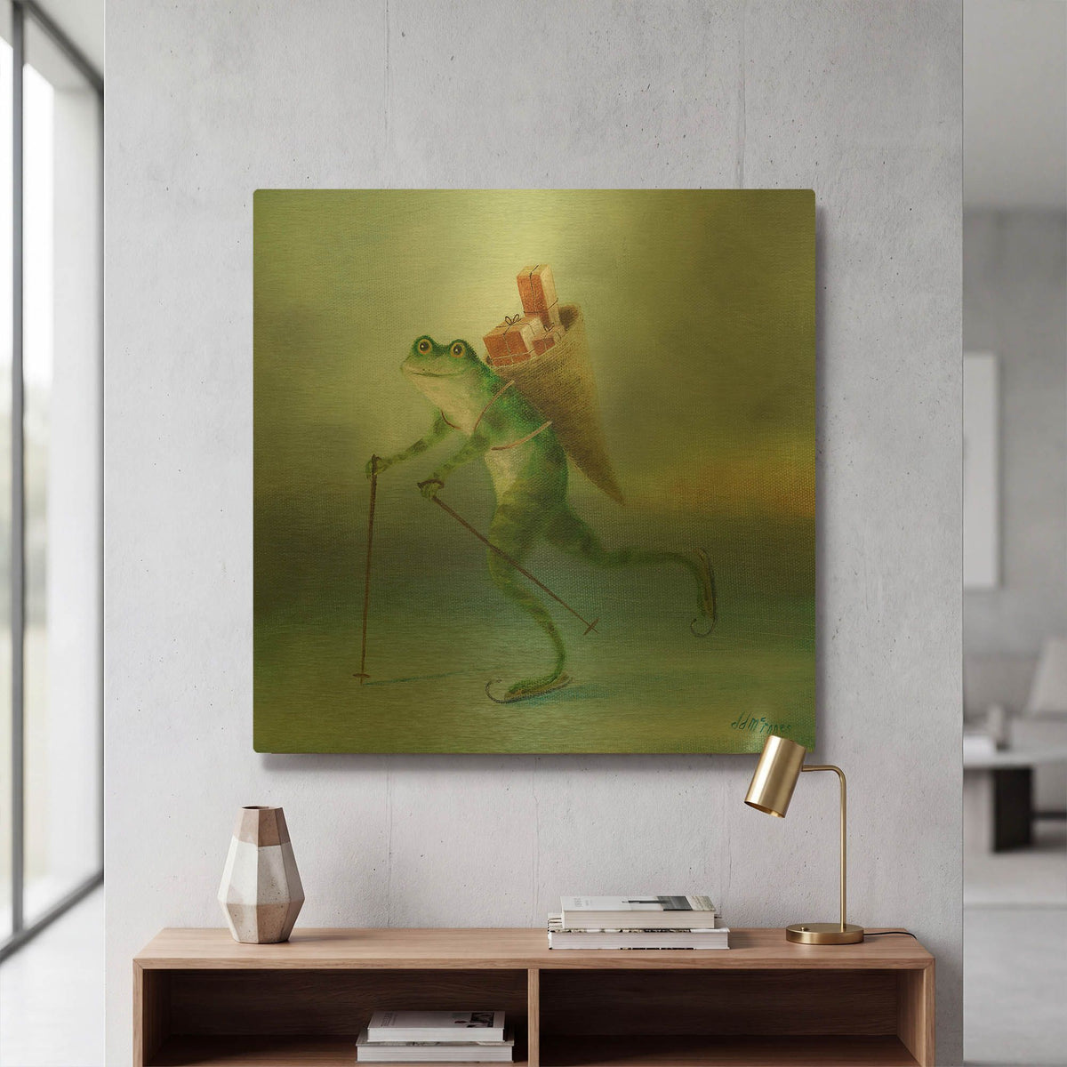 'The Yuletide Frog' By DD McInnes Gold Metal Wall Art