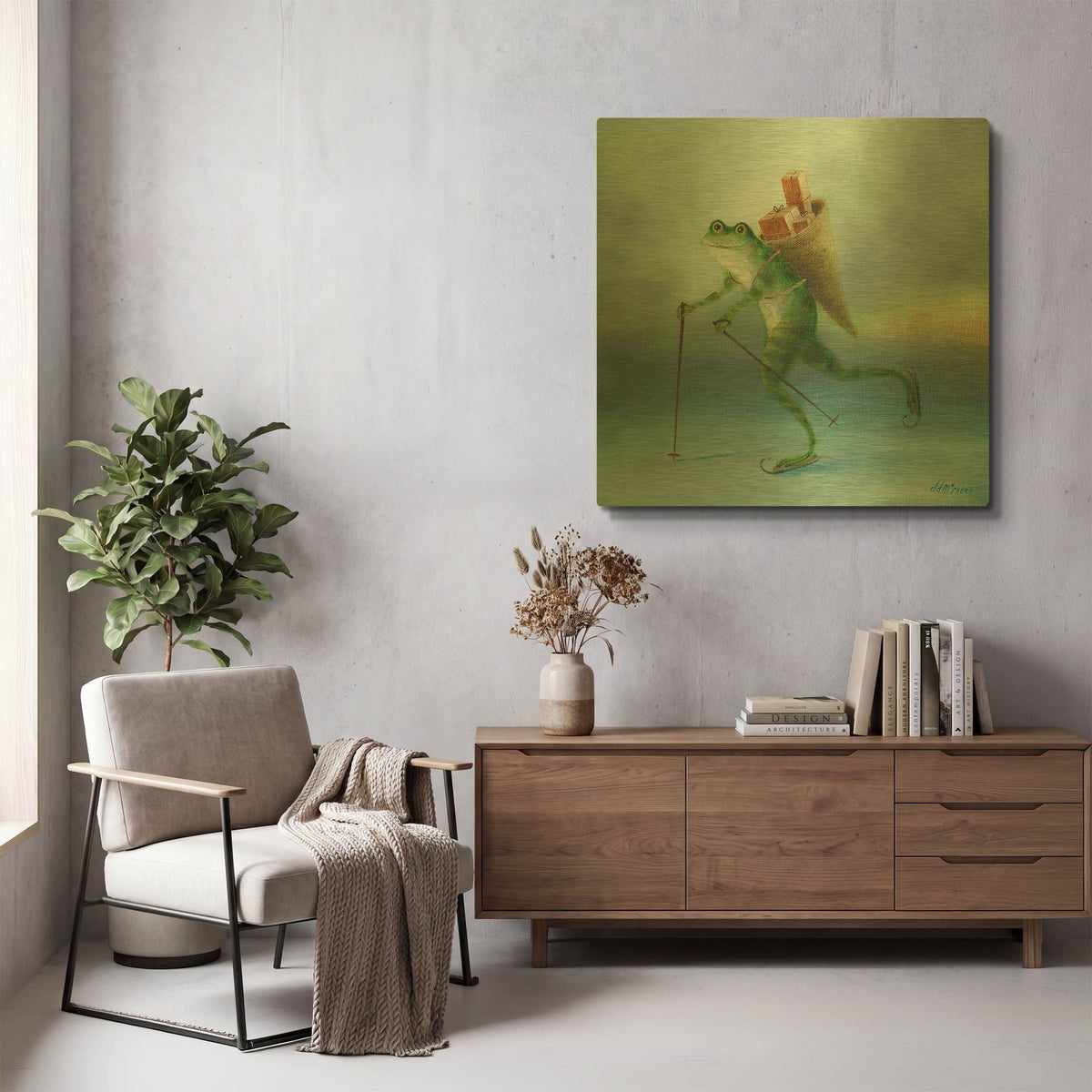 'The Yuletide Frog' By DD McInnes Gold Metal Wall Art