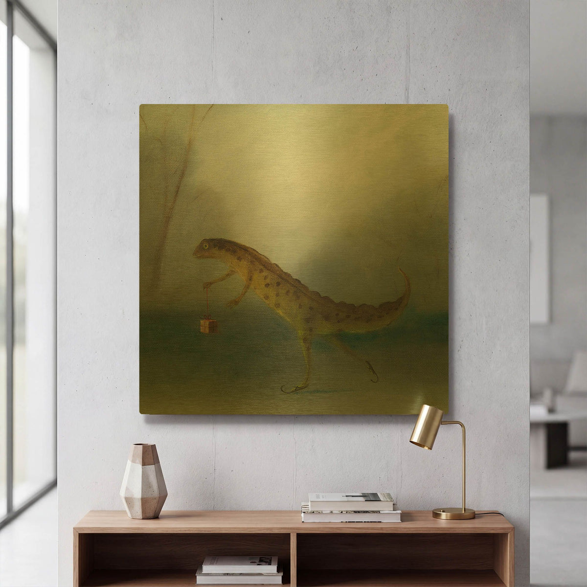 'The Yuletide Newt' By DD McInnes Gold Metal Wall Art