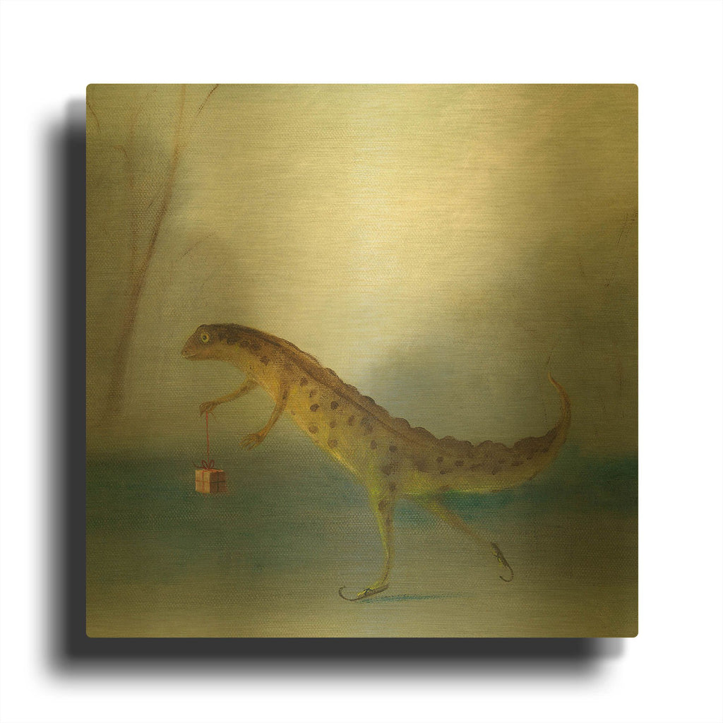 'The Yuletide Newt' By DD McInnes Gold Metal Wall Art
