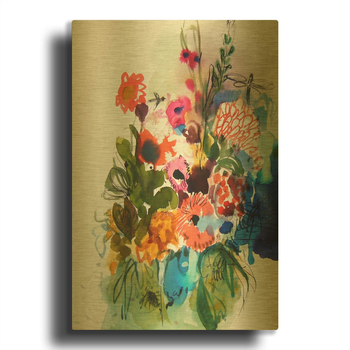 'Flowers And Insects One' By Fotini Hamidieli Gold Metal Wall Art