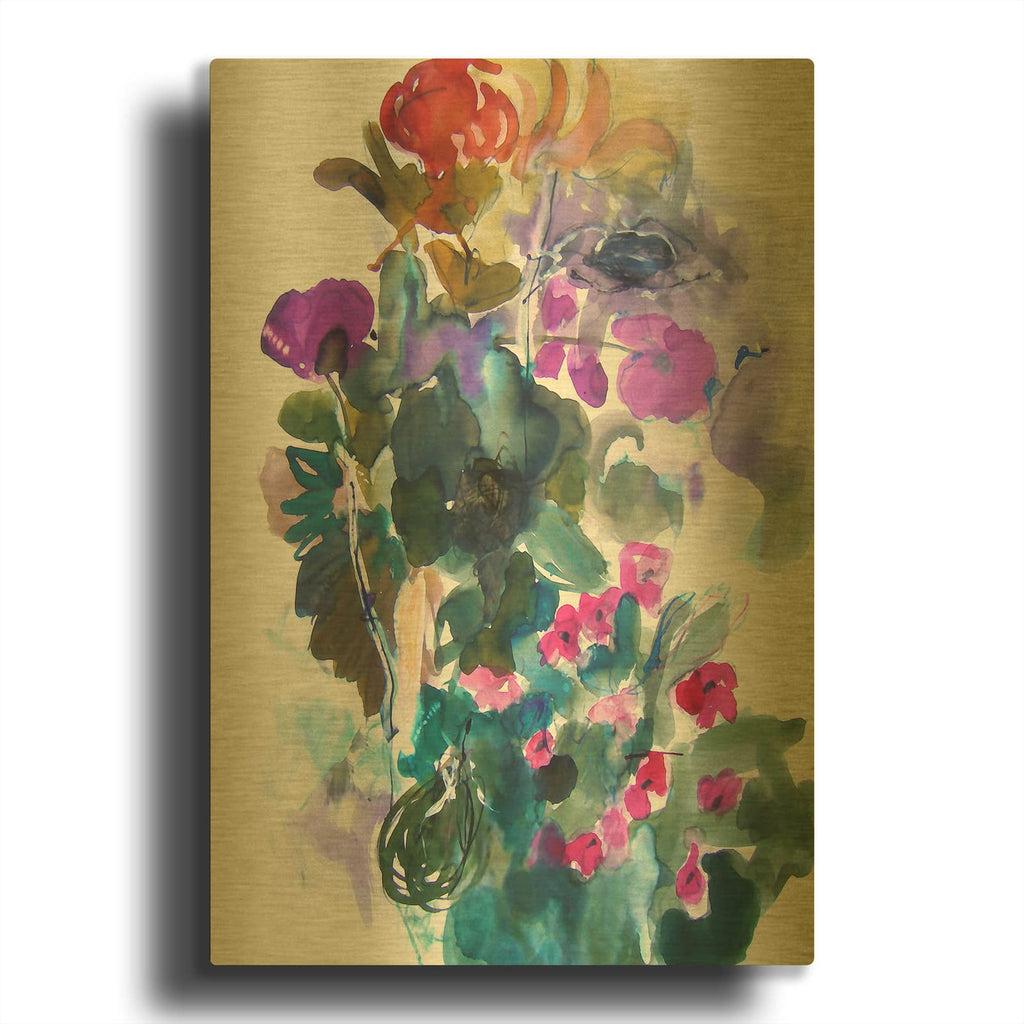 'Flowers And Insects Two' By Fotini Hamidieli Gold Metal Wall Art