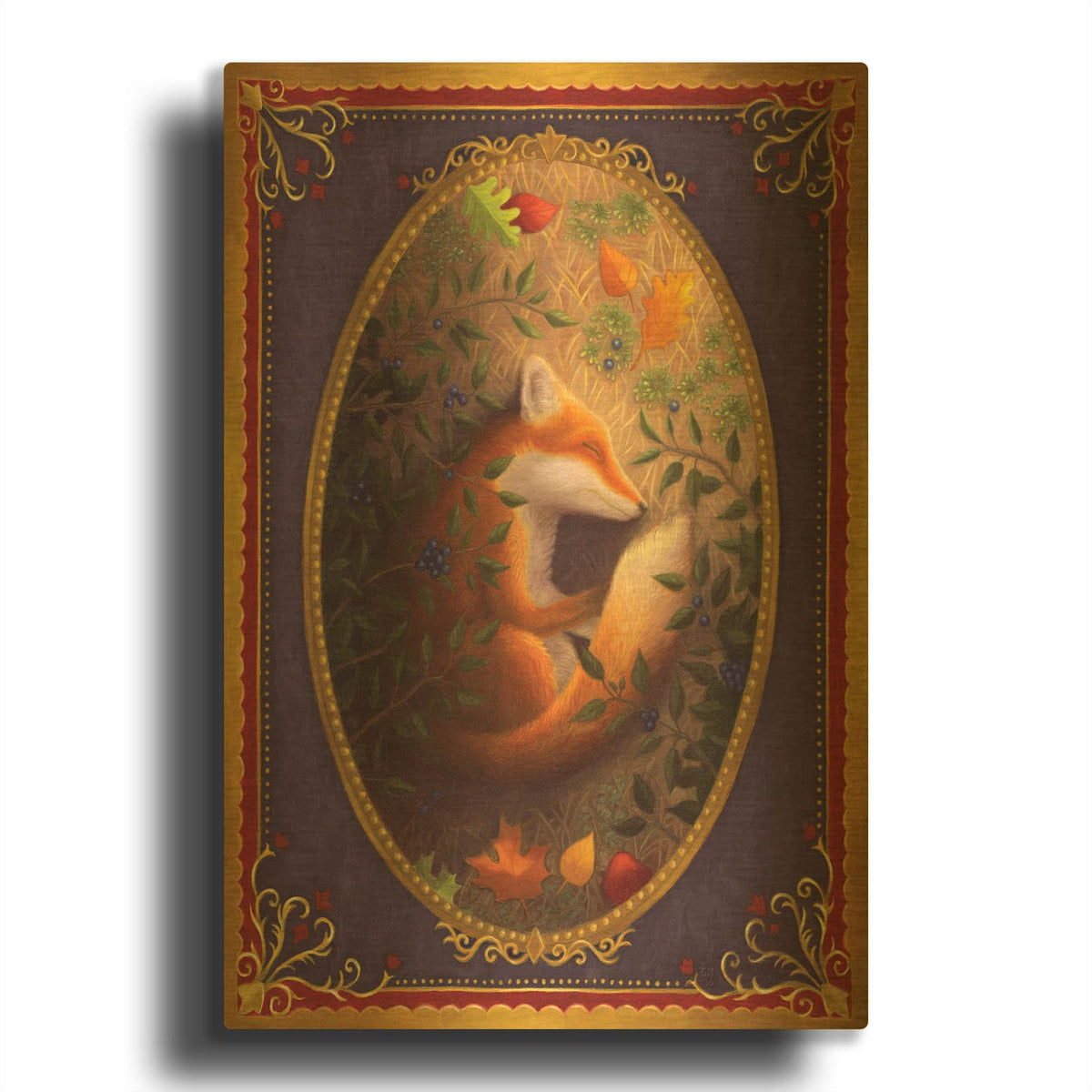 'Sleeping Fox' By Gina Matarazzo Gold Metal Wall Art