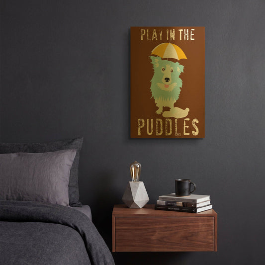 'Play In The Puddles' By Ginger Oliphant Gold Metal Wall Art