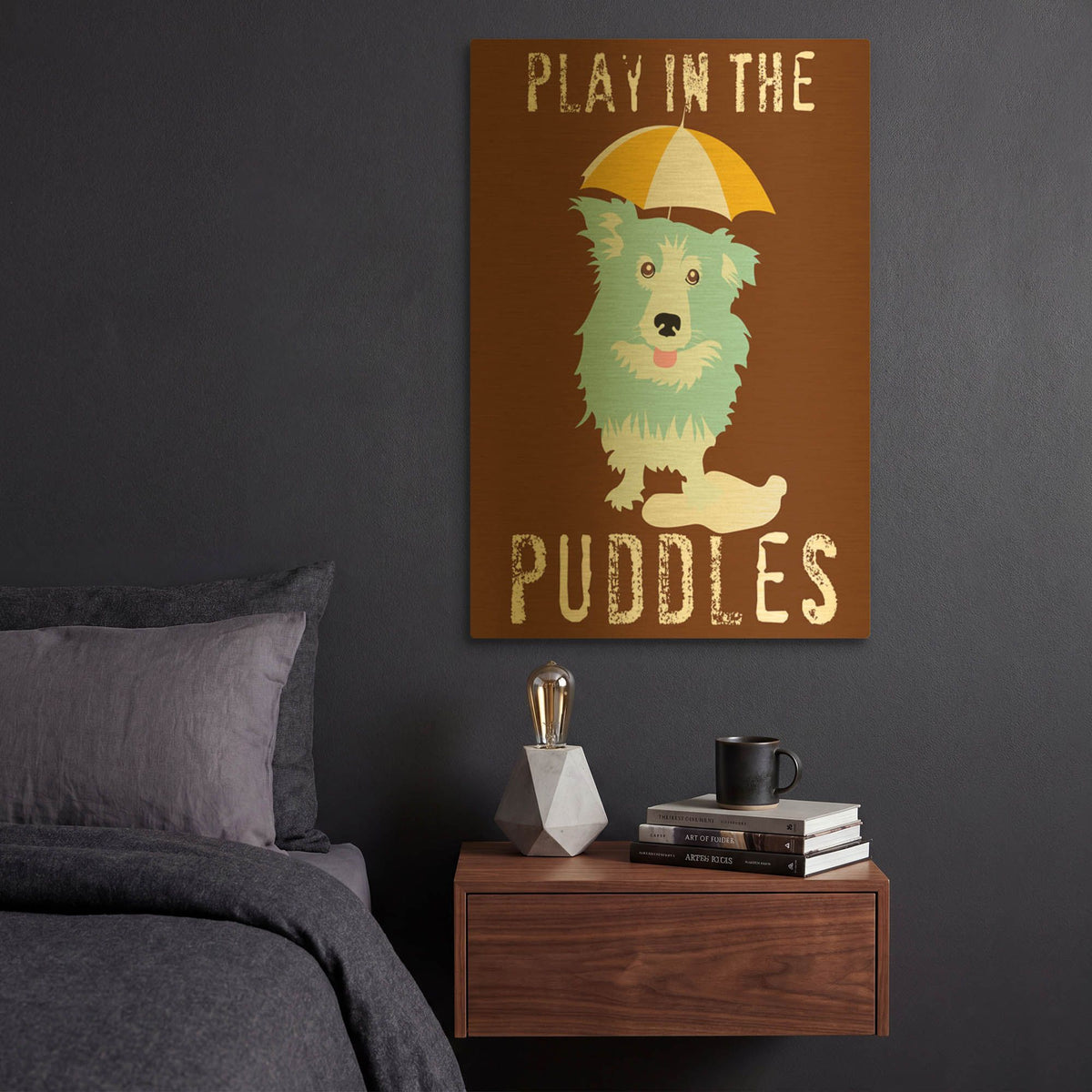 'Play In The Puddles' By Ginger Oliphant Gold Metal Wall Art
