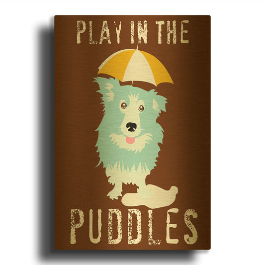 'Play In The Puddles' By Ginger Oliphant Gold Metal Wall Art
