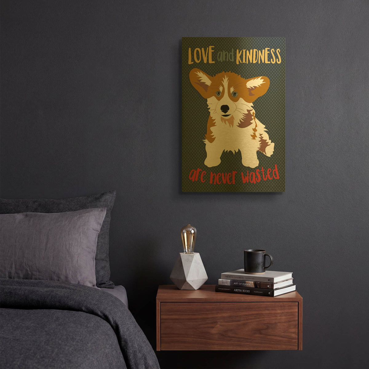 'Corgi Love And Kindness' By Ginger Oliphant Gold Metal Wall Art