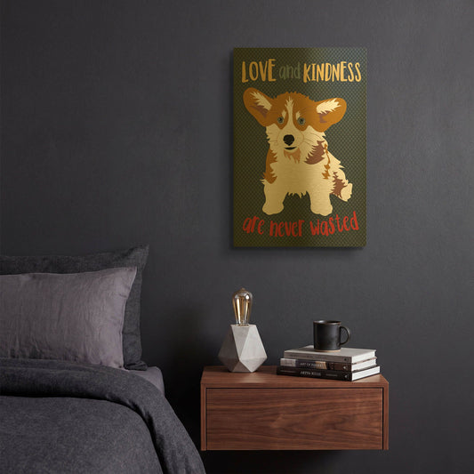 'Corgi Love And Kindness' By Ginger Oliphant Gold Metal Wall Art