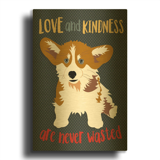 'Corgi Love And Kindness' By Ginger Oliphant Gold Metal Wall Art