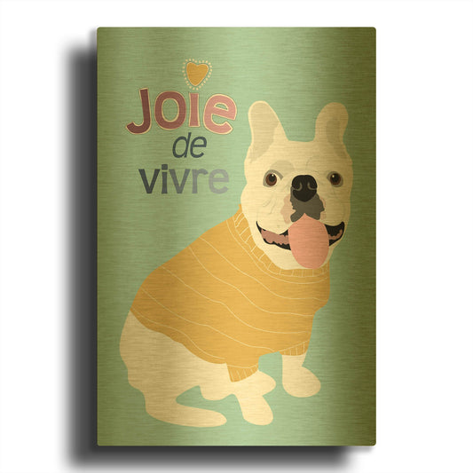 'French Bulldog Joie De Vivre' By Ginger Oliphant Gold Metal Wall Art