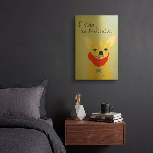 'Frida The Fashionista Chihuahua' By Ginger Oliphant Gold Metal Wall Art