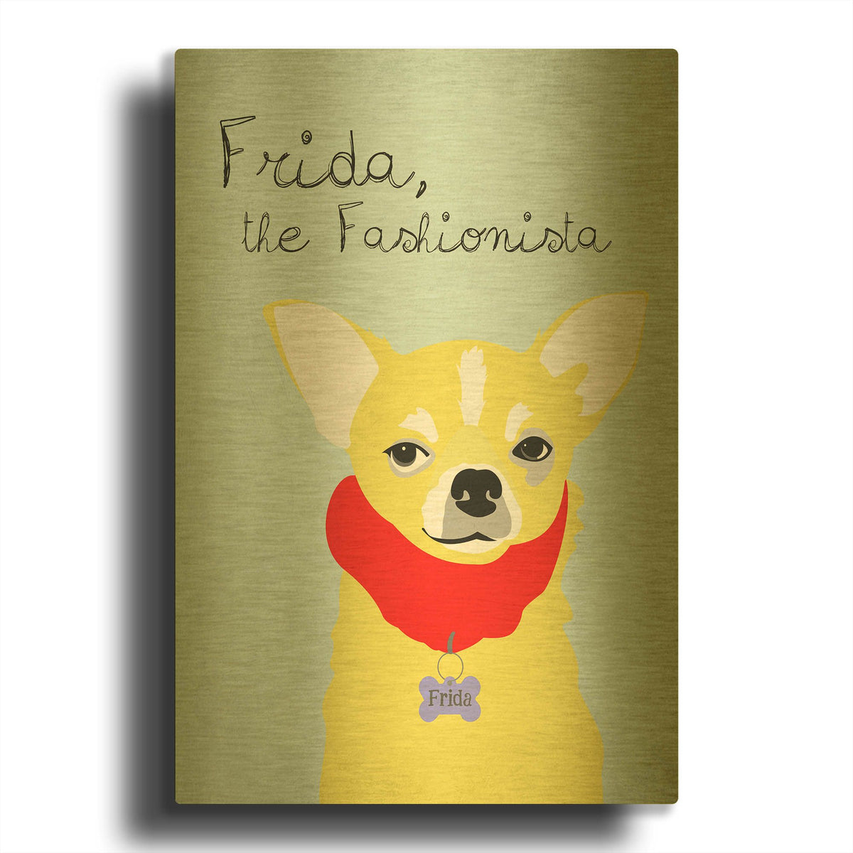 'Frida The Fashionista Chihuahua' By Ginger Oliphant Gold Metal Wall Art