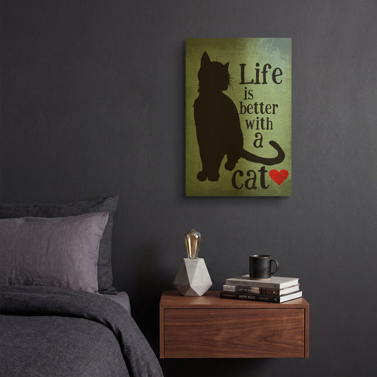 'Life Is Better With A Cat Blue' By Ginger Oliphant Gold Metal Wall Art