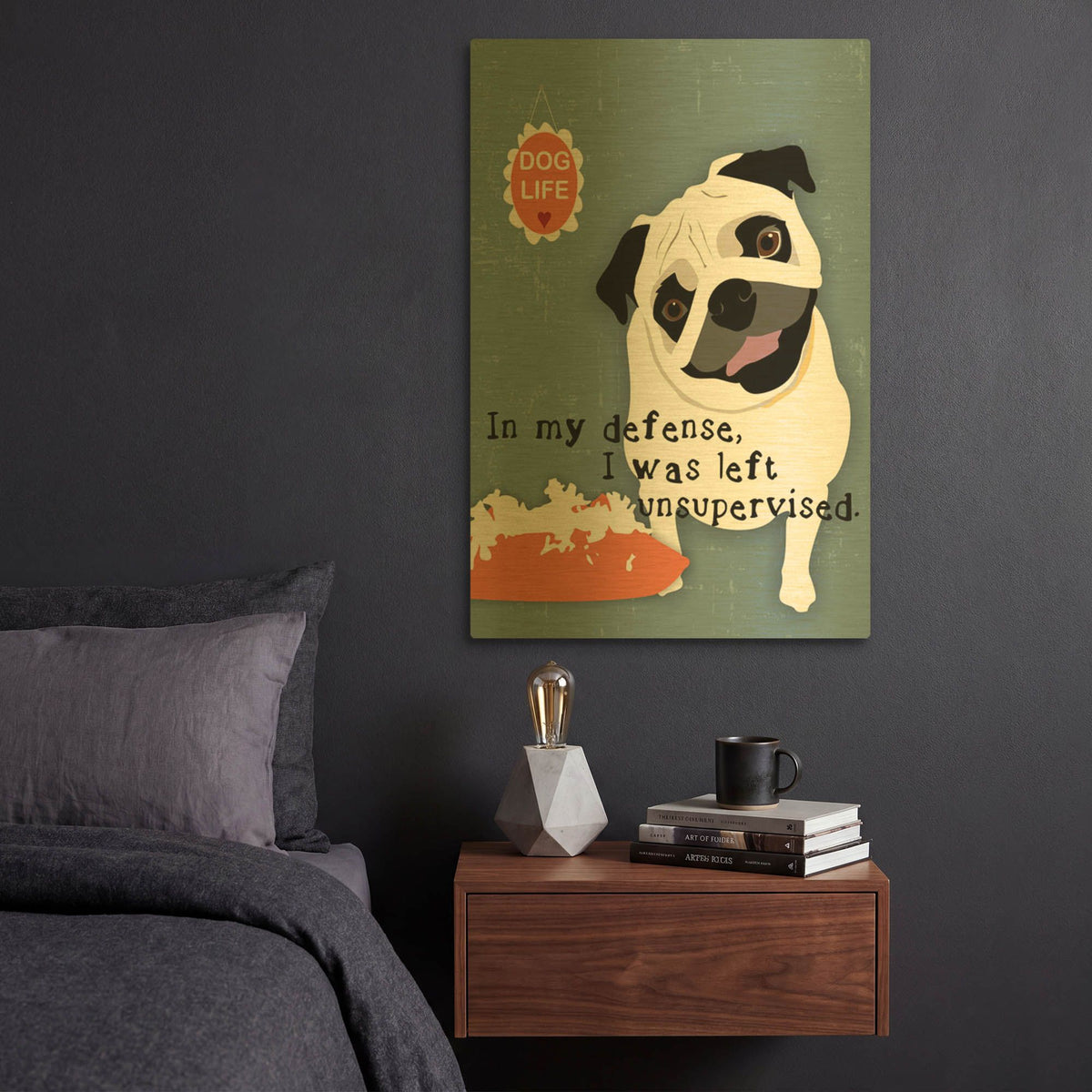 'Pug Dog Life' By Ginger Oliphant Gold Metal Wall Art