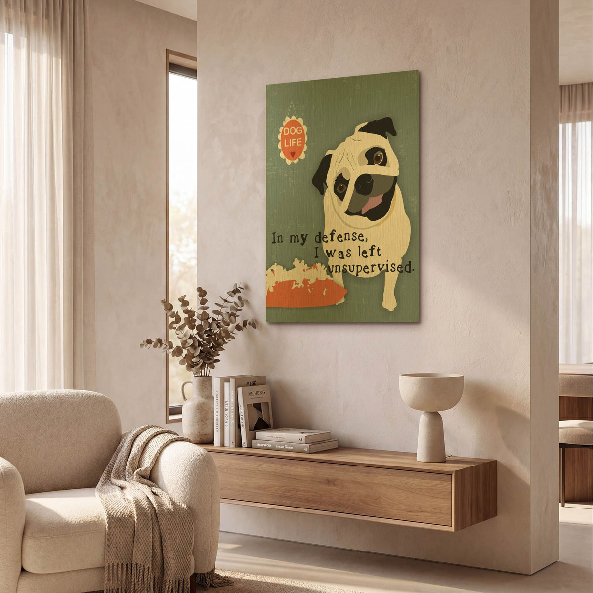 'Pug Dog Life' By Ginger Oliphant Gold Metal Wall Art