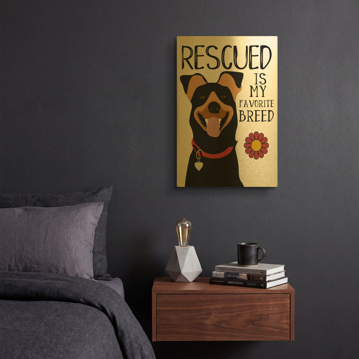 'Rescued Is My Favorite Breed' By Ginger Oliphant Gold Metal Wall Art