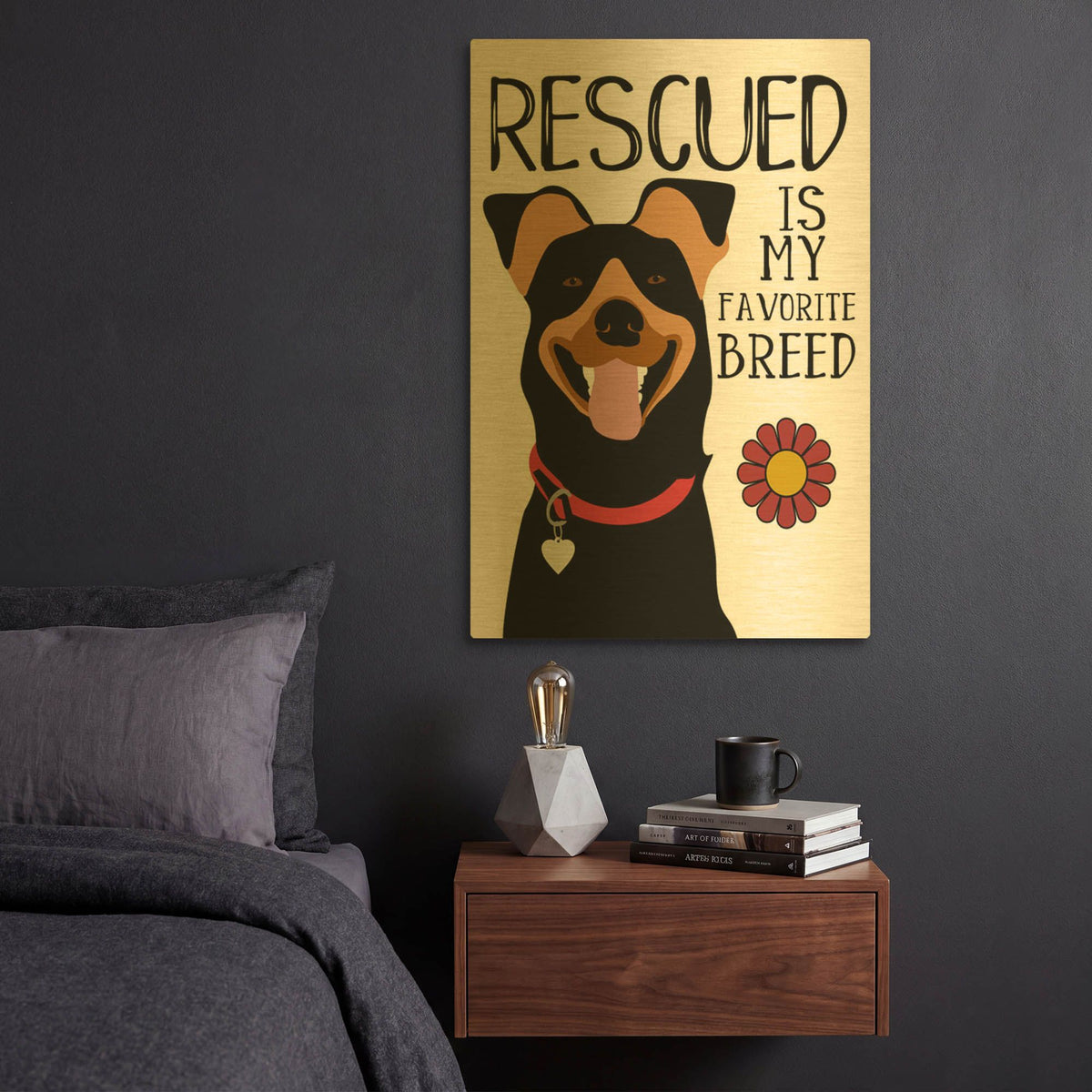 'Rescued Is My Favorite Breed' By Ginger Oliphant Gold Metal Wall Art